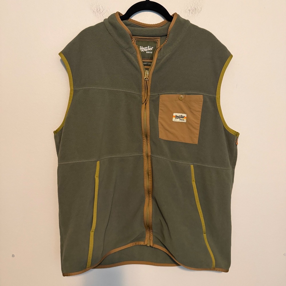 Howler Brothers Free Range Fleece Vest Green Full Zip Outdoor Hiking XL casual